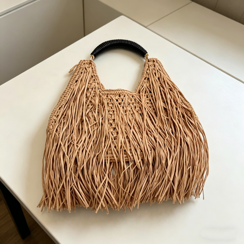 Ethnic Fashion Designer - Bohemian Tassel Straw Handbag Designer Ethnic