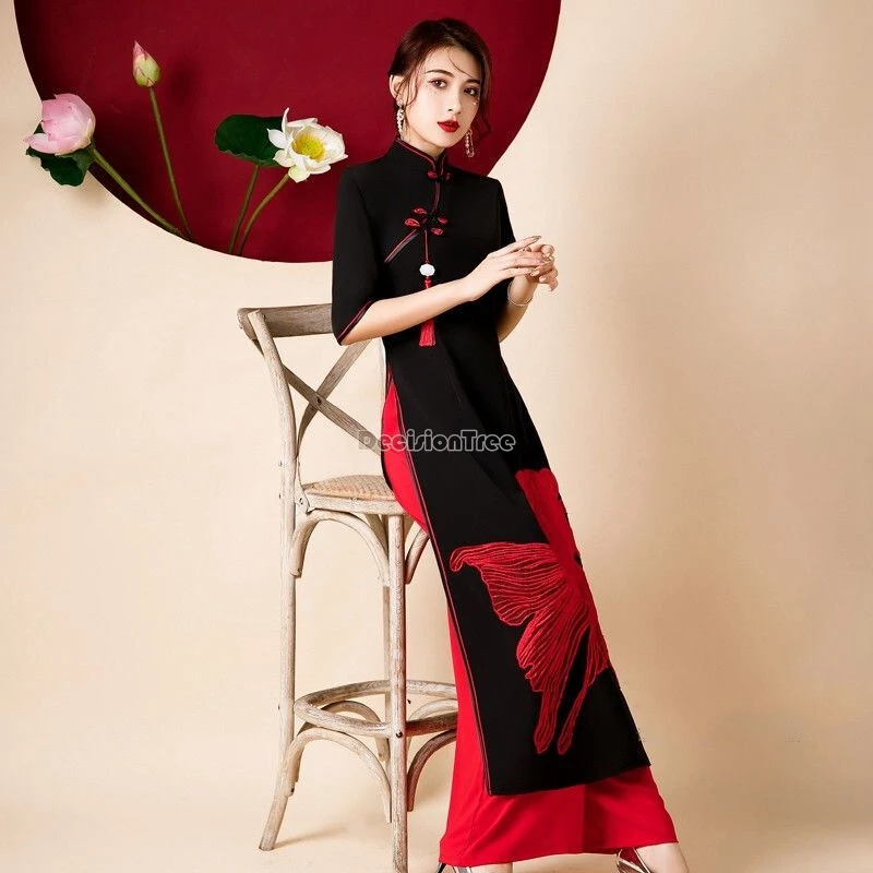Ao Dai Vietnam Dress - 2025 stage performance vietnam aodai embroidery