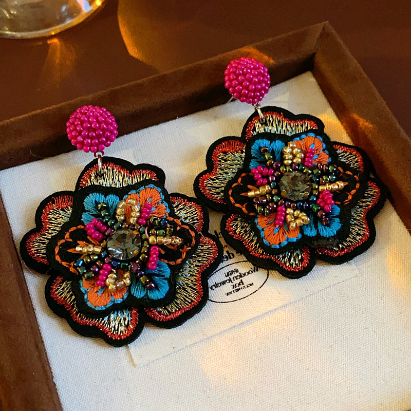 Ethnic Chic Fashion - Ethnic Style Colorful Embroidered Flower Dangle