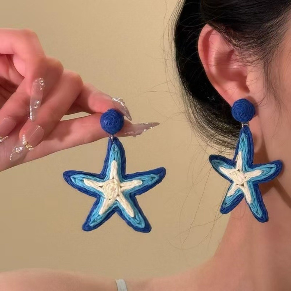Ethnic Chic Fashion - Fashion Bohemian Starfish Stud Earrings Straw