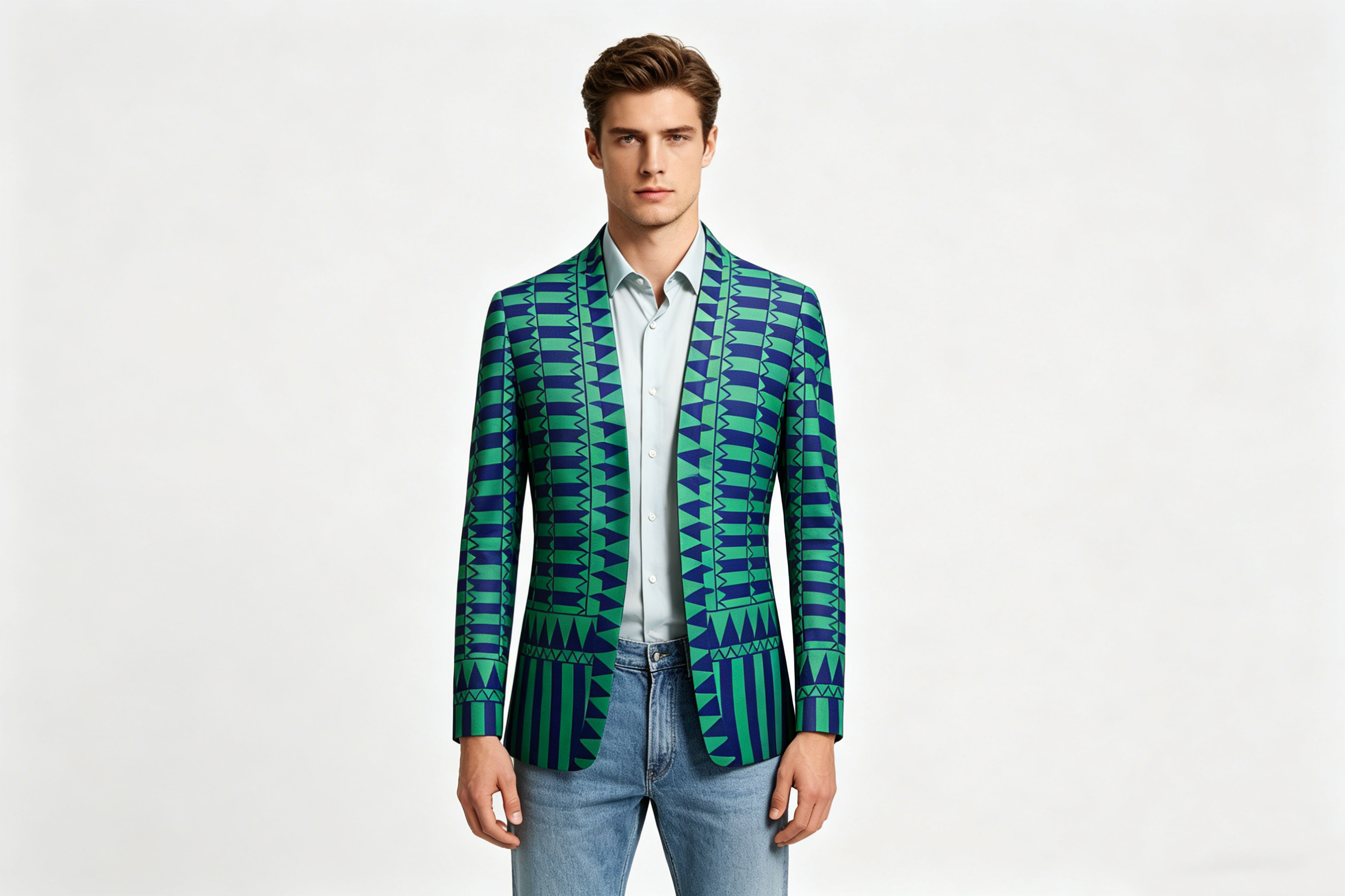 African Ankara Print - Men's African Ankara Print Blazer, Green