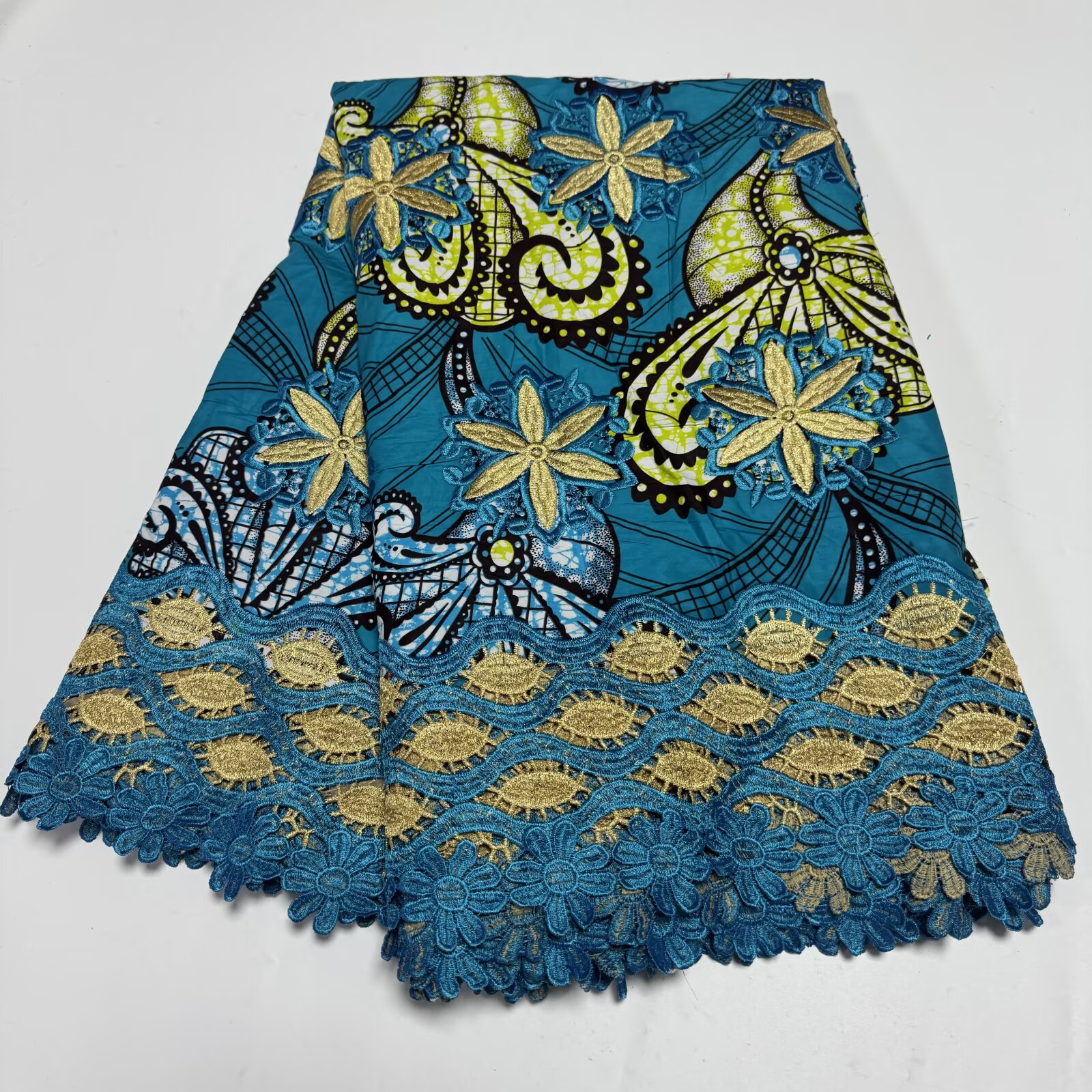 African Ankara Print - African Wax With Cord Lace, Cotton