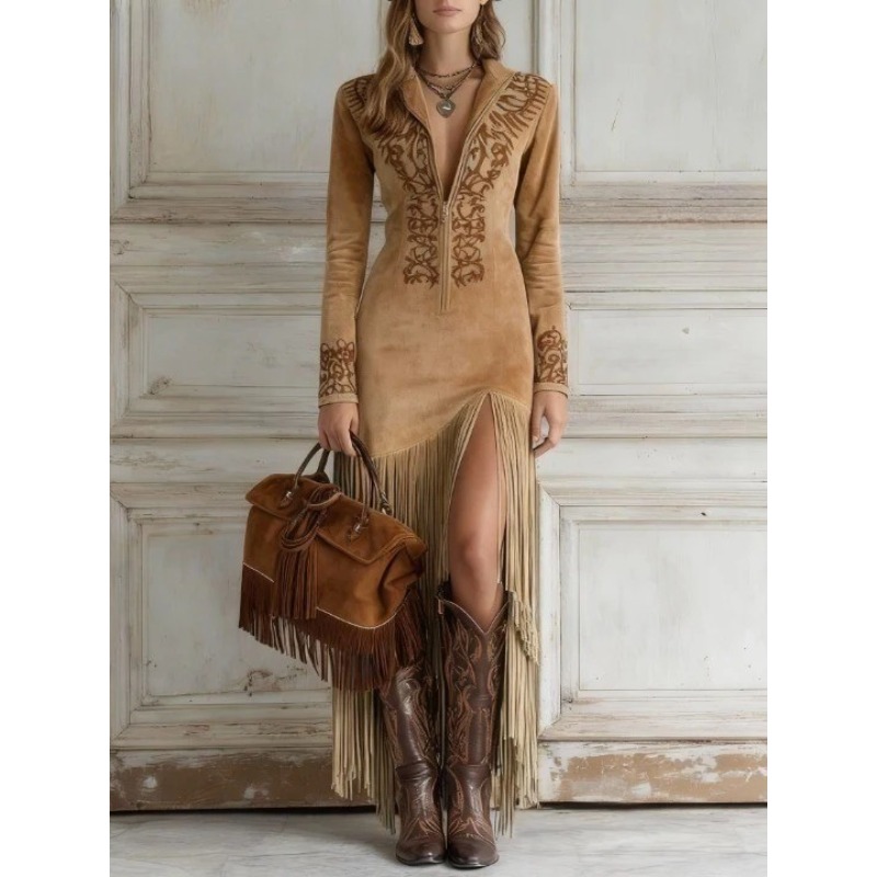 Women's Autumn Dress Retro Eth – Ethnic Chic Fashion Bewertung und Preis