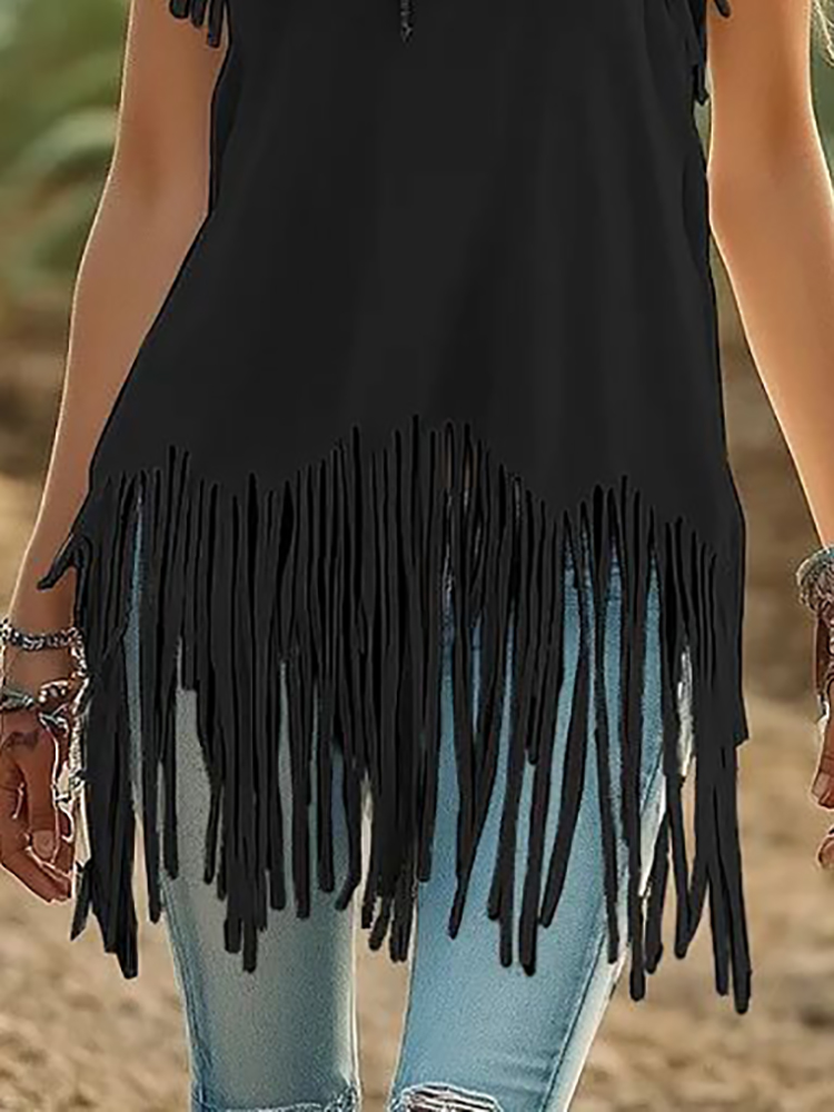 Black Fringed Casual Sleeveles – Ethnic Chic Fashion Bewertung und Preis